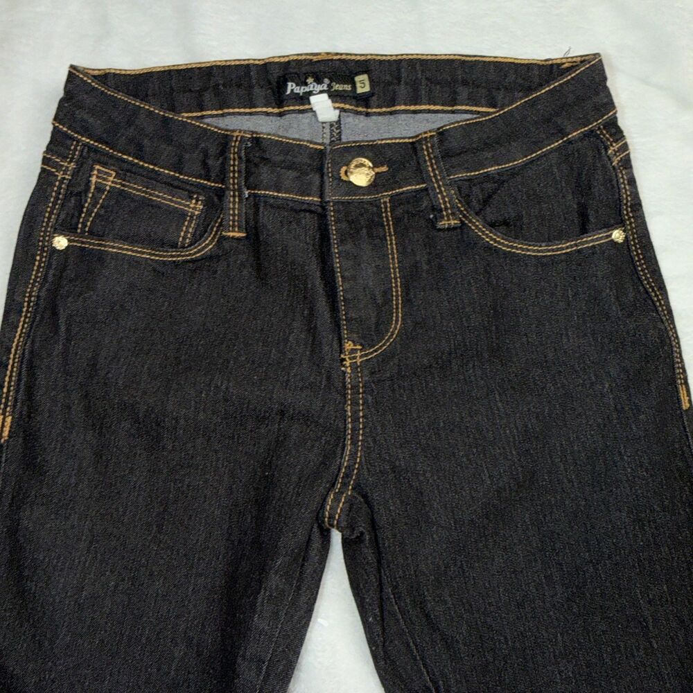 Papaya Dark Jeans Womens 5 Washed Black Skinny  Slim Denim Pants Casual Bottoms
